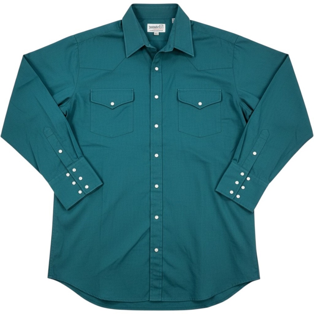 Sheplers Vintage Western Pearl Snap Shirt Teal 18-36 Tall Poly Cotton Mens